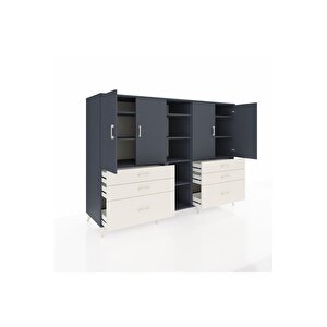 Kronos Dolap 10 Raflı 6 Çekmeceli 4 Kapaklı 220x59x163 Antrasit-antrasit/aytaşı