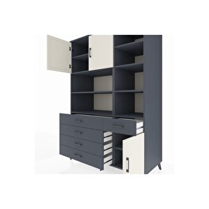 Kronos Dolap 9 Raflı 5 Çekmeceli 3 Kapaklı 132x59x195 Antrasit-aytaşı/antrasit