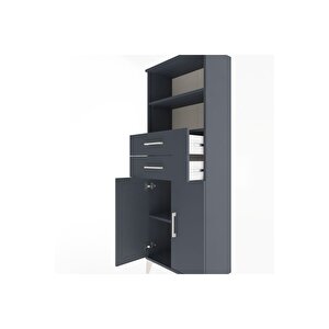 Arges Dolap 3 Raflı 2 Çekmeceli 2 Kapaklı 60x30x163 Antrasit-antrasit