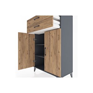 Hyperion Dolap 2 Raflı 2 Çekmeceli 2 Kapaklı 88x44x134 Antrasit-çam