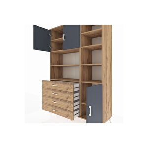 Hyperion Dolap 9 Raflı 4 Çekmeceli 3 Kapaklı 132x44x195 Çam-antrasit/çam