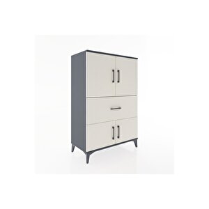 Hyperion Dolap 2 Raflı Tek Çekmeceli 4 Kapaklı 88x44x134 Antrasit-aytaşı
