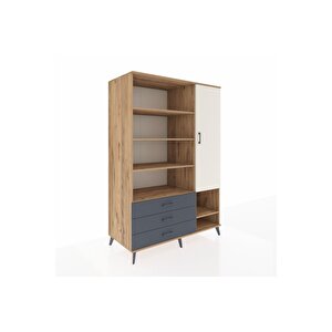 Kronos Dolap 9 Raflı 3 Çekmeceli Tek Kapaklı  132x59x195 Çam-aytaşı/antrasit