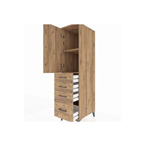 Kronos Dolap 2 Raflı 4 Çekmeceli Tek Kapaklı 44x59x182 Çam-çam