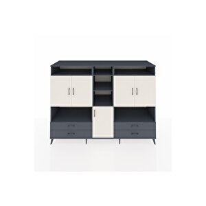 Kronos Dolap 12 Raflı 4 Çekmeceli 5 Kapaklı 220x59x163 Antrasit-aytaşı/antrasit