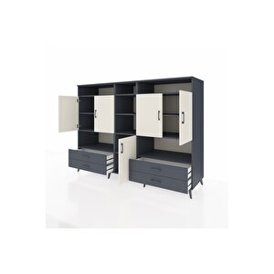 Kronos Dolap 12 Raflı 4 Çekmeceli 5 Kapaklı 220x59x163 Antrasit-aytaşı/antrasit