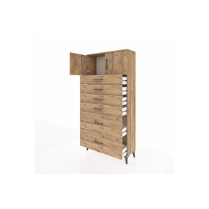 Arges Dolap Tek Raflı 6 Çekmeceli 2 Kapaklı 88x30x182 Çam-çam