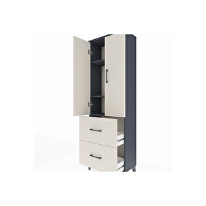 Arges Dolap 3 Raflı 2 Çekmeceli 2 Kapaklı 60x30x182 Antrasit-aytaşı