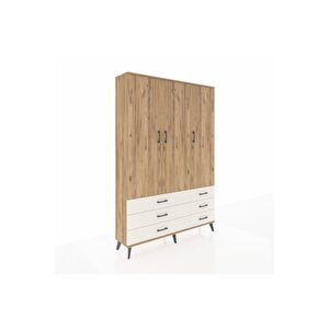 Arges Dolap 5 Raflı 6 Çekmeceli Tek Askılı 132x30x195 Çam-çam/aytaşı