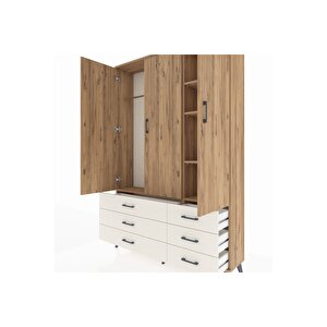 Arges Dolap 5 Raflı 6 Çekmeceli Tek Askılı 132x30x195 Çam-çam/aytaşı