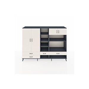 Hyperion Dolap 12 Raflı 4 Çekmeceli 4 Kapaklı 220x44x163 Antrasit-aytaşı