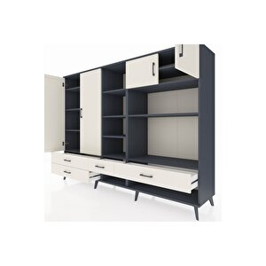 Hyperion Dolap 12 Raflı 4 Çekmeceli 4 Kapaklı 220x44x163 Antrasit-aytaşı