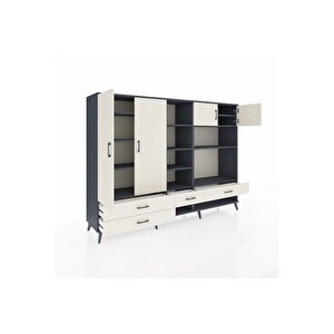 Hyperion Dolap 12 Raflı 4 Çekmeceli 4 Kapaklı 220x44x163 Antrasit-aytaşı