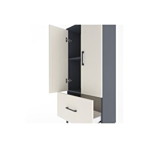 Arges Dolap 2 Raflı Tek Çekmeceli 2 Kapaklı 60x30x134 Antrasit-aytaşı