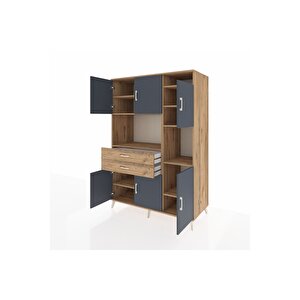 Kronos Dolap 9 Raflı 2 Çekmeceli 6 Kapaklı 132x59x195 Çam-antrasit/çam