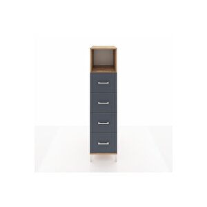 Kronos Dolap Tek Raflı 4 Çekmeceli 44x59x182 Çam-antrasit