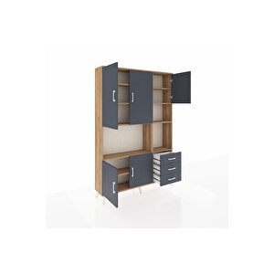 Arges Gardrop 9 Raflı 3 Çekmeceli 5 Kapaklı 132x30x195 Çam-antrasit