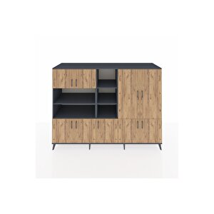 Kronos Dolap 14 Raflı 9 Kapaklı 220x59x163 Antrasit-çam/antrasit