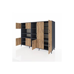 Kronos Dolap 14 Raflı 9 Kapaklı 220x59x163 Antrasit-çam/antrasit