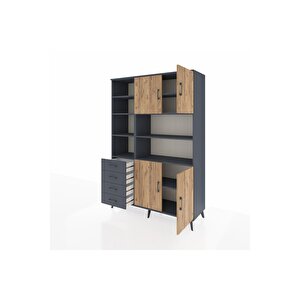 Hyperion Dolap 9 Raflı 4 Çekmeceli 4 Kapaklı 132x44x195 Antrasit-çam/antrasit