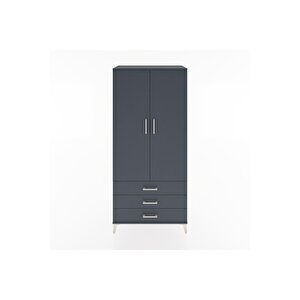 Hyperion Dolap 2 Raflı 3 Çekmeceli Tek Askılı 88x44x195 Antrasit-antrasit