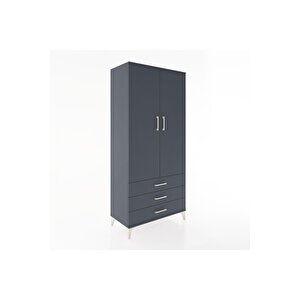 Hyperion Dolap 2 Raflı 3 Çekmeceli Tek Askılı 88x44x195 Antrasit-antrasit