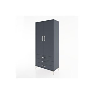 Hyperion Dolap 2 Raflı 3 Çekmeceli Tek Askılı 88x44x195 Antrasit-antrasit
