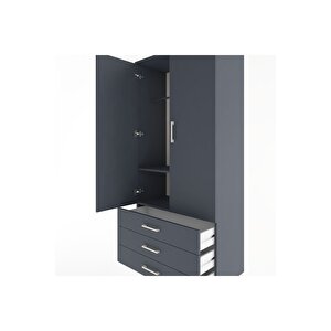 Hyperion Dolap 2 Raflı 3 Çekmeceli Tek Askılı 88x44x195 Antrasit-antrasit