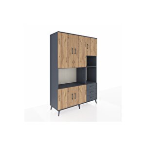 Hyperion Dolap 9 Raflı 3 Çekmeceli 5 Kapaklı 132x44x195 Antrasit-çam/antrasit