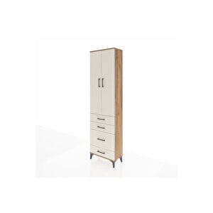 Arges Dolap 3 Raflı 4 Çekmeceli 2 Kapaklı 60x30x221 Çam-aytaşı