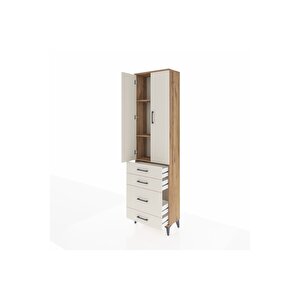 Arges Dolap 3 Raflı 4 Çekmeceli 2 Kapaklı 60x30x221 Çam-aytaşı