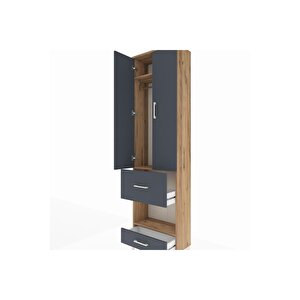 Arges Dolap 3 Raflı 2 Çekmeceli Tek Askılı 60x30x221 Çam-antrasit