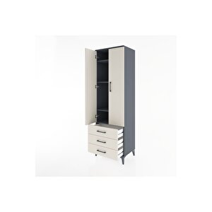 Hyperion Dolap 4 Raflı 3 Çekmeceli 2 Kapaklı 60x44x195 Antrasit-aytaşı