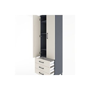 Hyperion Dolap 4 Raflı 3 Çekmeceli 2 Kapaklı 60x44x195 Antrasit-aytaşı