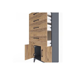 Arges Dolap 4 Çekmeceli 2 Kapaklı 60x30x134 Antrasit-çam