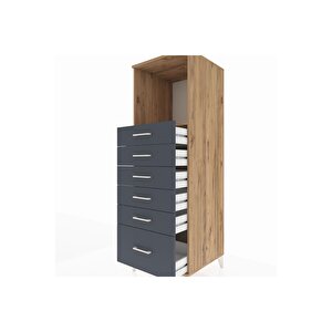 Kronos Dolap Tek Raflı 6 Çekmeceli 60x59x182 Çam-antrasit