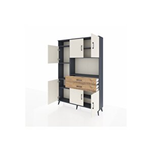 Arges Dolap 8 Raflı 2 Çekmeceli 6 Kapaklı 132x30x195 Antrasit-aytaşı/çam