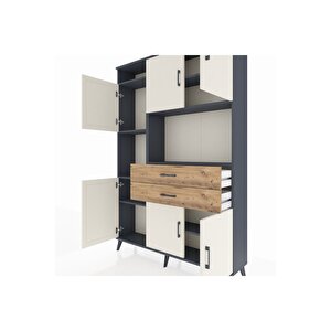 Arges Dolap 8 Raflı 2 Çekmeceli 6 Kapaklı 132x30x195 Antrasit-aytaşı/çam