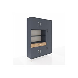 Hyperion Dolap 10 Raflı Tek Çekmeceli 6 Kapaklı 132x44x195 Antrasit-antrasit/çam