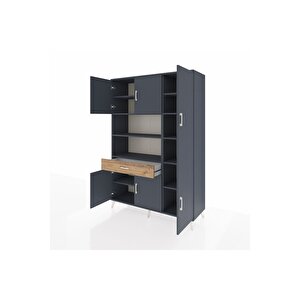 Hyperion Dolap 10 Raflı Tek Çekmeceli 6 Kapaklı 132x44x195 Antrasit-antrasit/çam