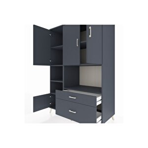 Kronos Dolap 7 Raflı 2 Çekmeceli 5 Kapaklı 132x59x195 Antrasit-antrasit/antrasit