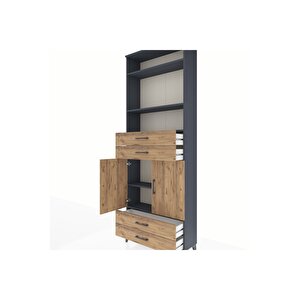 Arges Dolap 5 Raflı 4 Çekmeceli 2 Kapaklı 88x30x243 Antrasit-çam