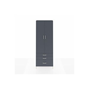 Arges Dolap 4 Raflı 3 Çekmeceli 2 Kapaklı 88x30x243 Antrasit-antrasit