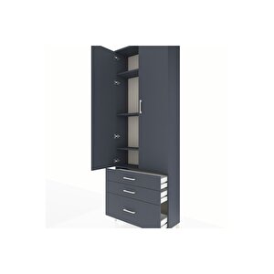 Arges Dolap 4 Raflı 3 Çekmeceli 2 Kapaklı 88x30x243 Antrasit-antrasit