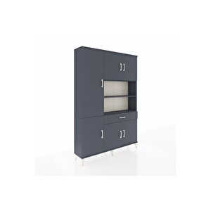 Arges Gardrop 10 Raflı Tek Çekmeceli 6 Kapaklı 132x30x195 Antrasit-antrasit