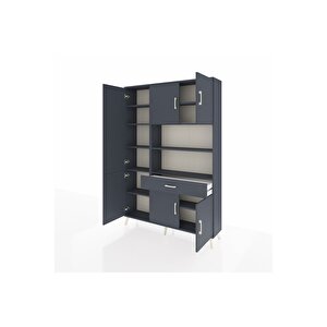 Arges Gardrop 10 Raflı Tek Çekmeceli 6 Kapaklı 132x30x195 Antrasit-antrasit