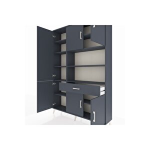 Arges Gardrop 10 Raflı Tek Çekmeceli 6 Kapaklı 132x30x195 Antrasit-antrasit