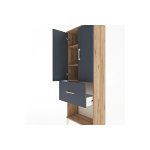 Arges Dolap 3 Raflı Tek Çekmeceli 2 Kapaklı 60x30x163 Çam-antrasit