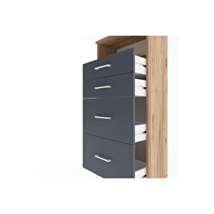 Arges Dolap Tek Raflı 4 Çekmeceli 60x30x134 Çam-antrasit