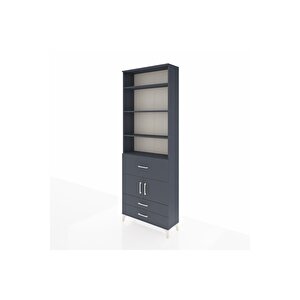 Arges Dolap 5 Raflı 3 Çekmeceli 2 Kapaklı 88x30x243 Antrasit-antrasit